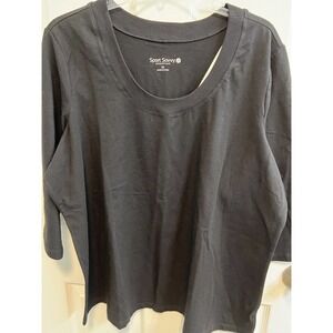 Sport Savvy Essentials 1X 3/4 Sleeve Scoop Neck Black T Shirt Cotton Blend New​